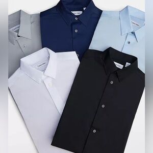 Calvin Klein Big Boys Slim Fit Solid Stretch Poplin Dress Shirt. Black